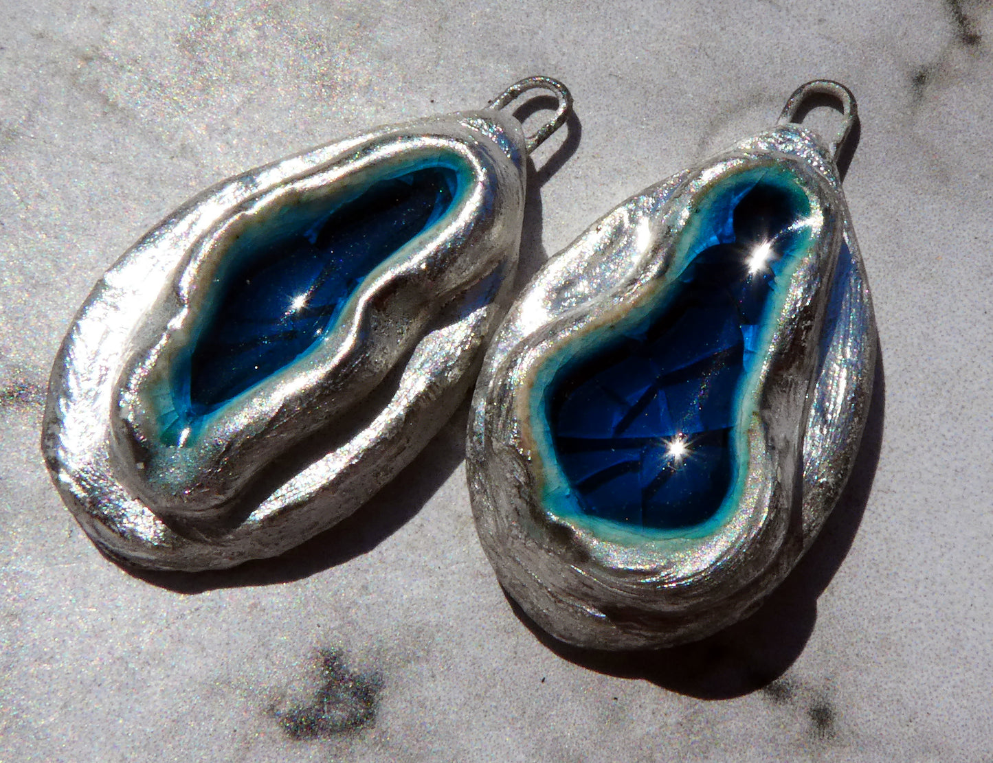 Ceramic and Silver Lagoon Enamel  Drops -Genoa Blue