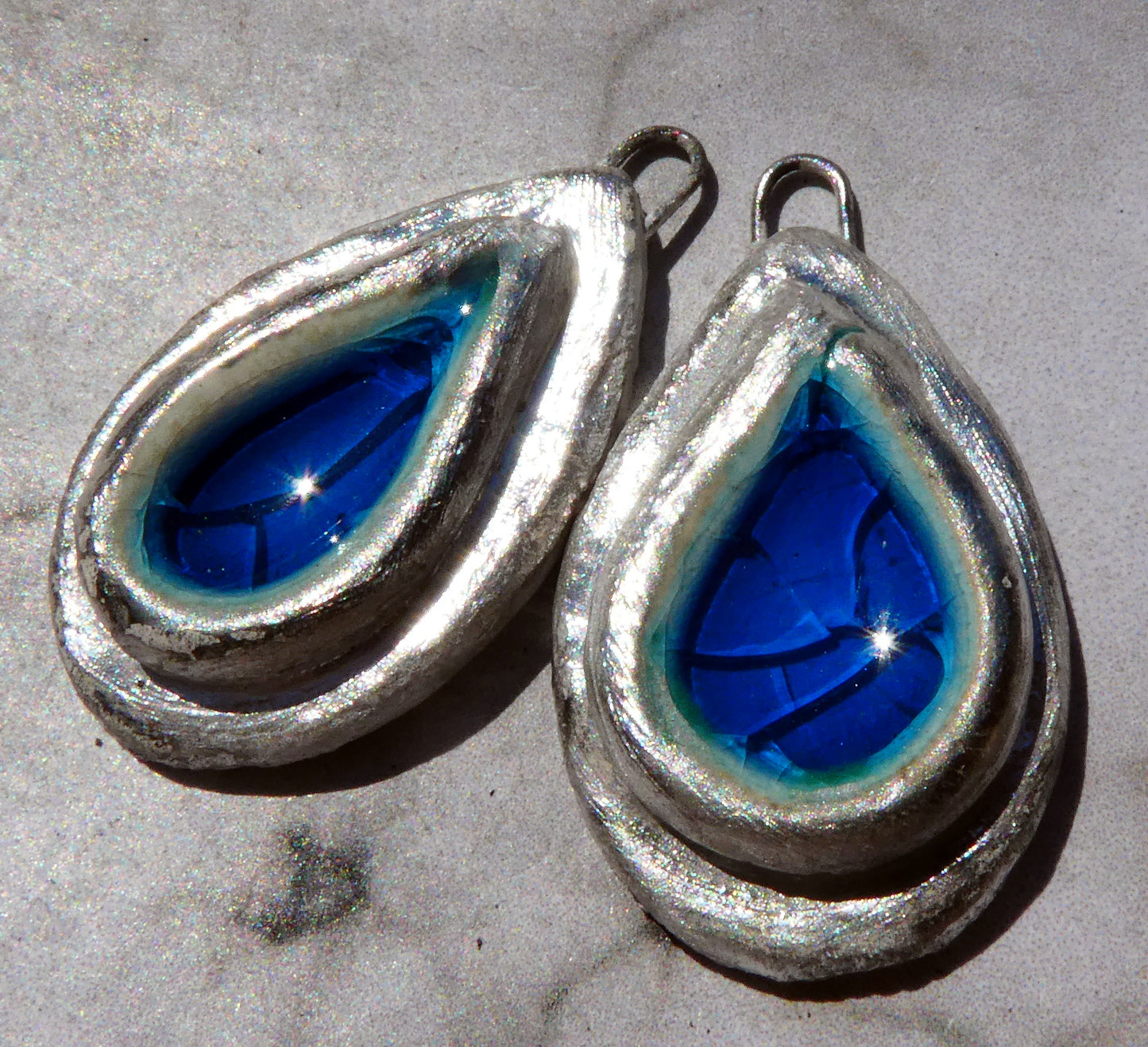 Ceramic and Silver Lagoon Enamel  Drops -Mid Blue