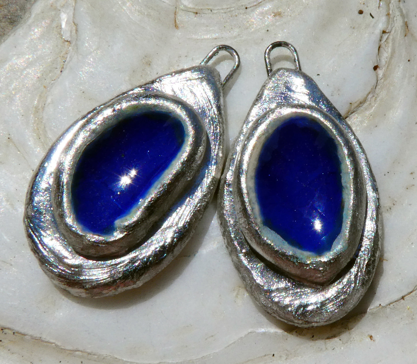 Ceramic and Silver Lagoon Enamel  Drops -Lapis