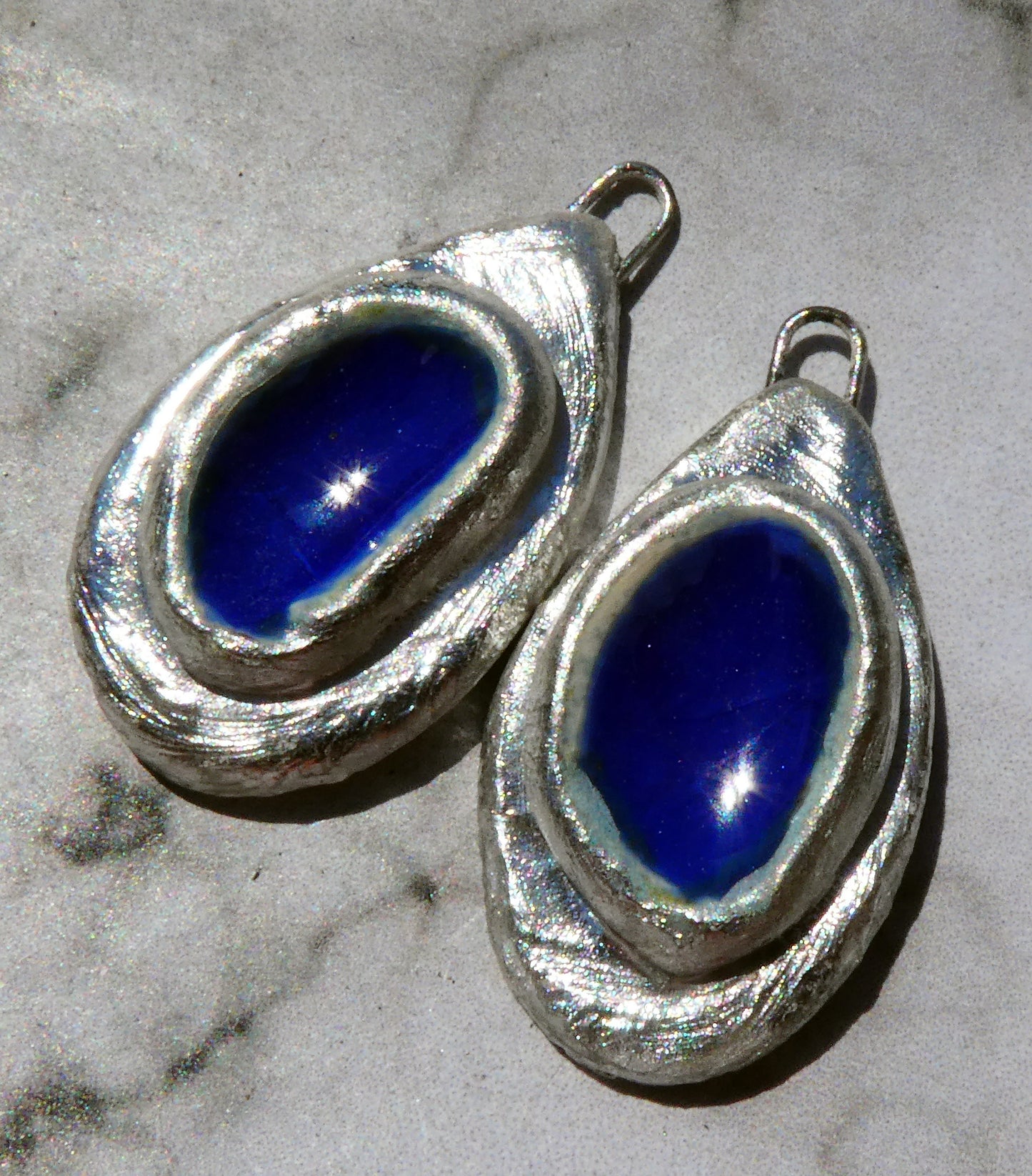 Ceramic and Silver Lagoon Enamel  Drops -Lapis