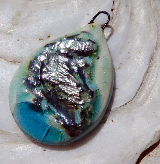 Ceramic and Silver Rocky Teardrop Mini Pendant #2