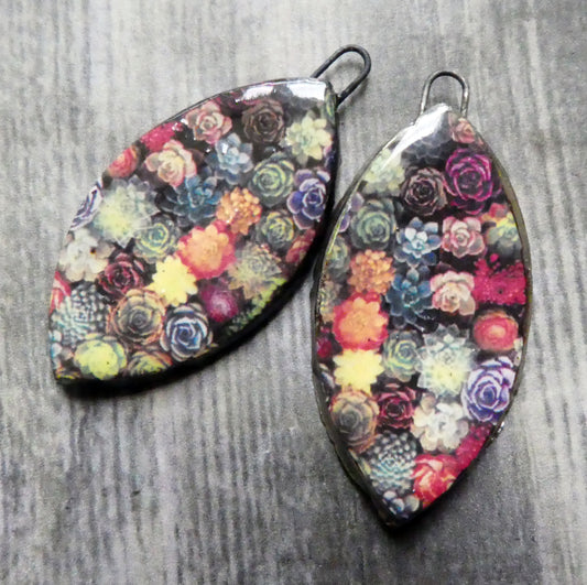 Ceramic Floral Pattern Decal Earring Drops #12