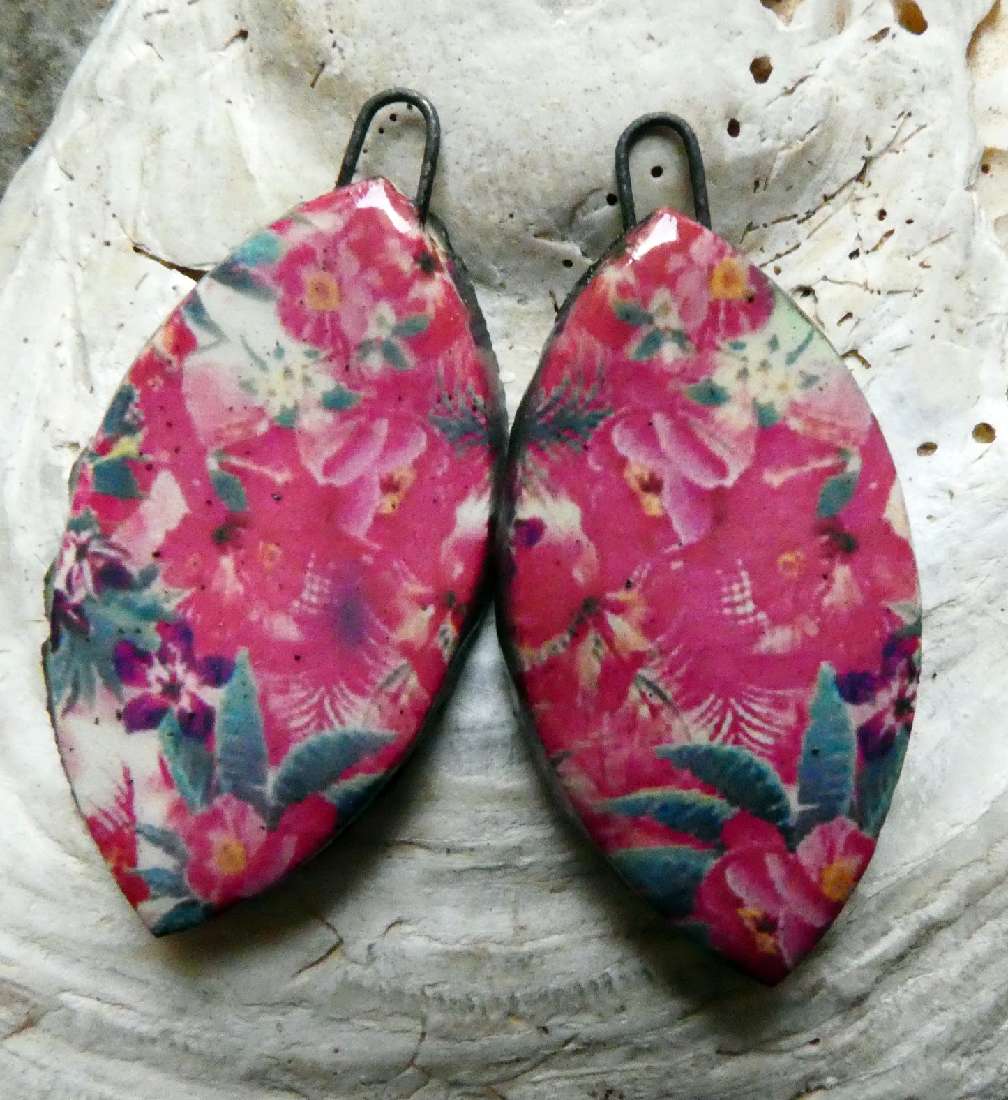 Ceramic Floral Pattern Decal Earring Drops #13