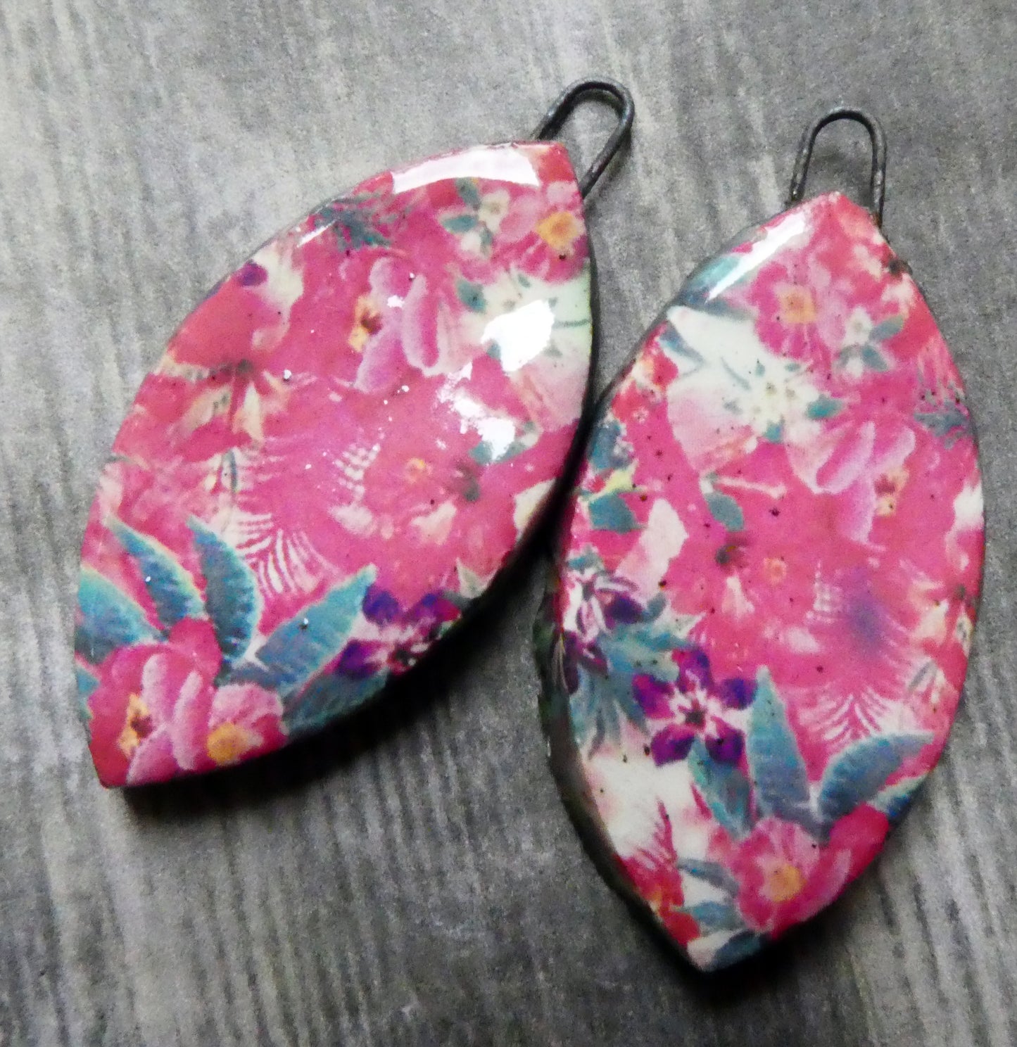 Ceramic Floral Pattern Decal Earring Drops #13