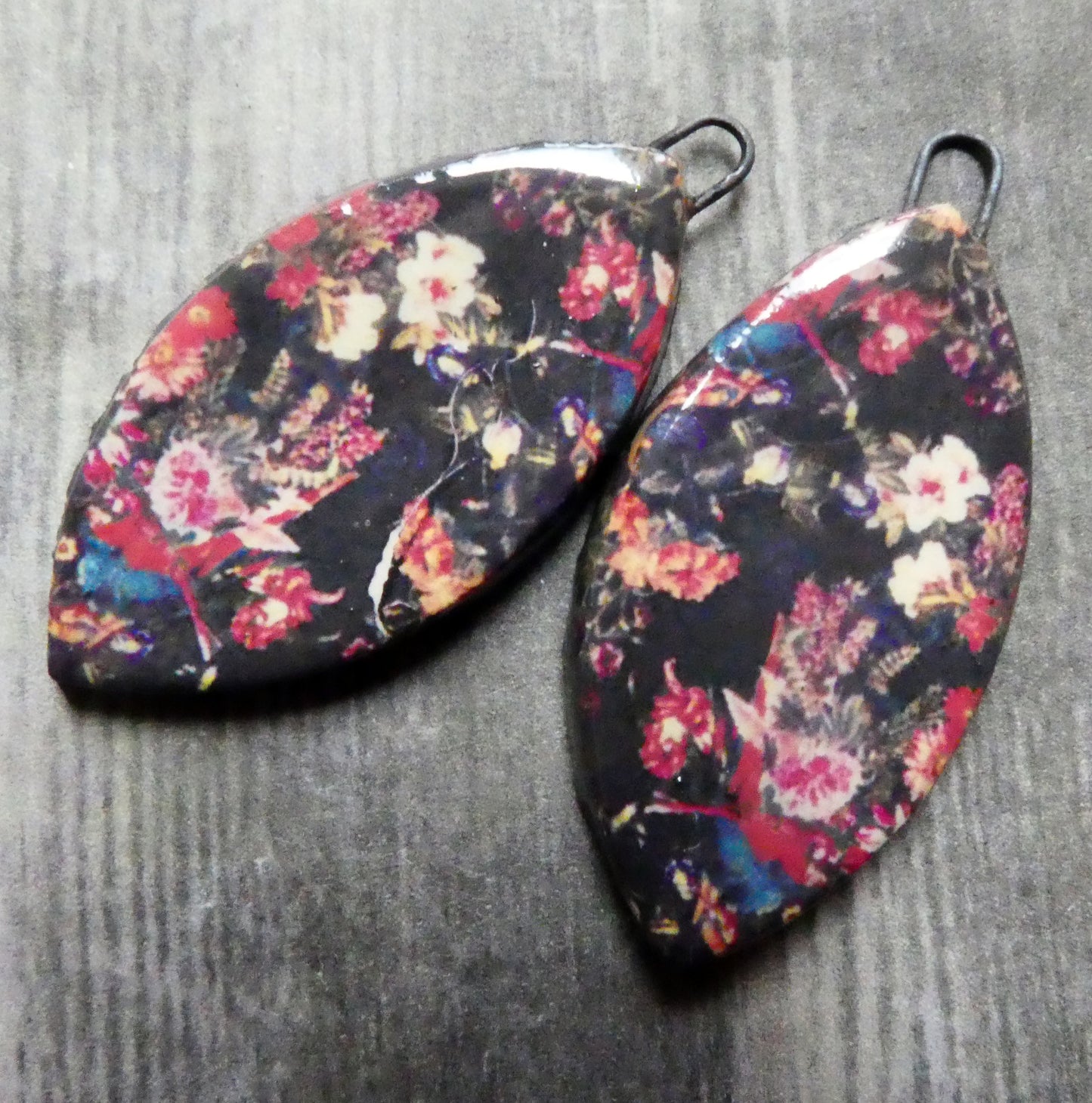 Ceramic Floral Pattern Decal Earring Drops #14