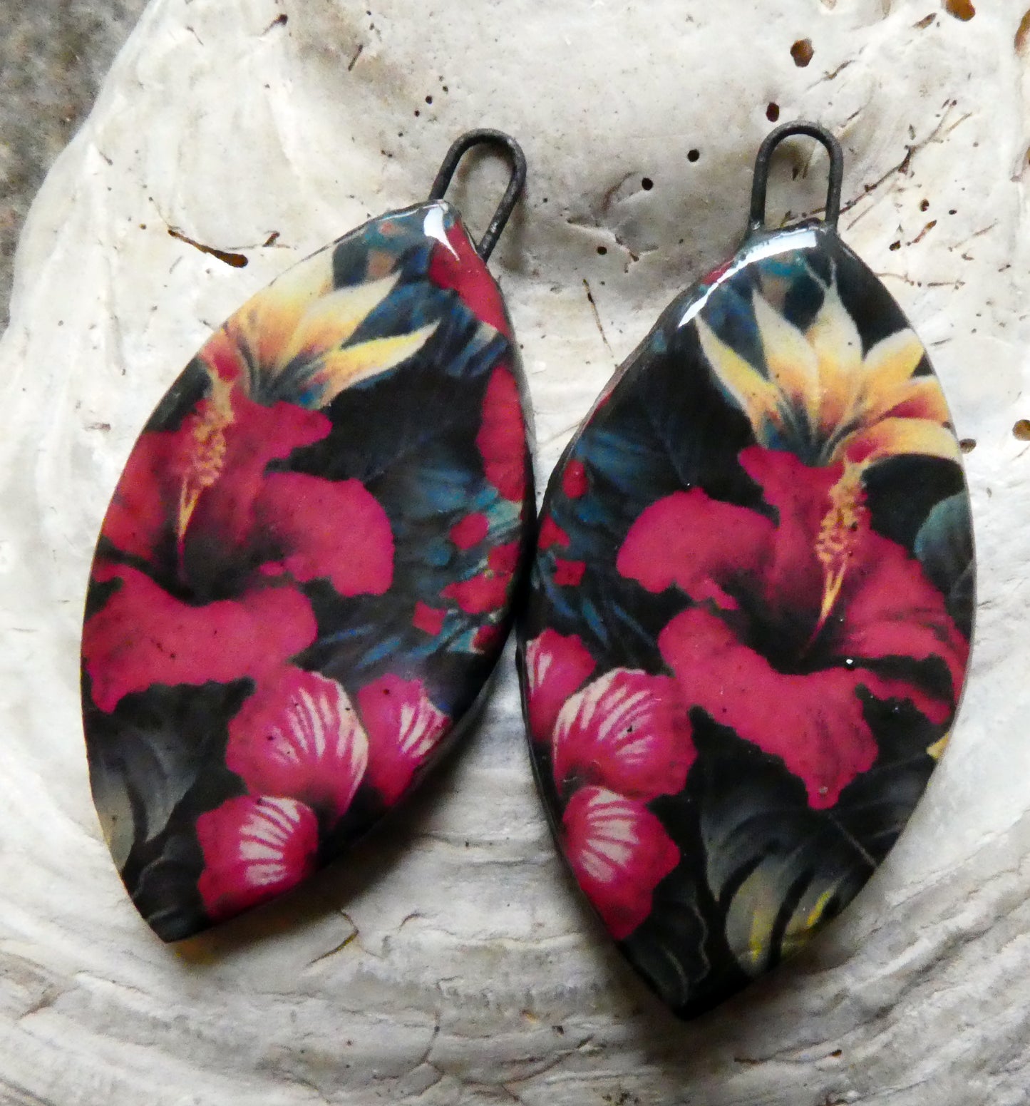 Ceramic Floral Pattern Decal Earring Drops #15