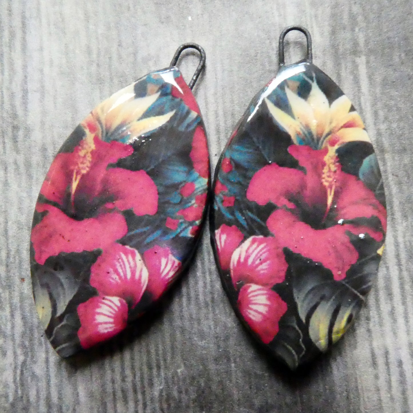 Ceramic Floral Pattern Decal Earring Drops #15