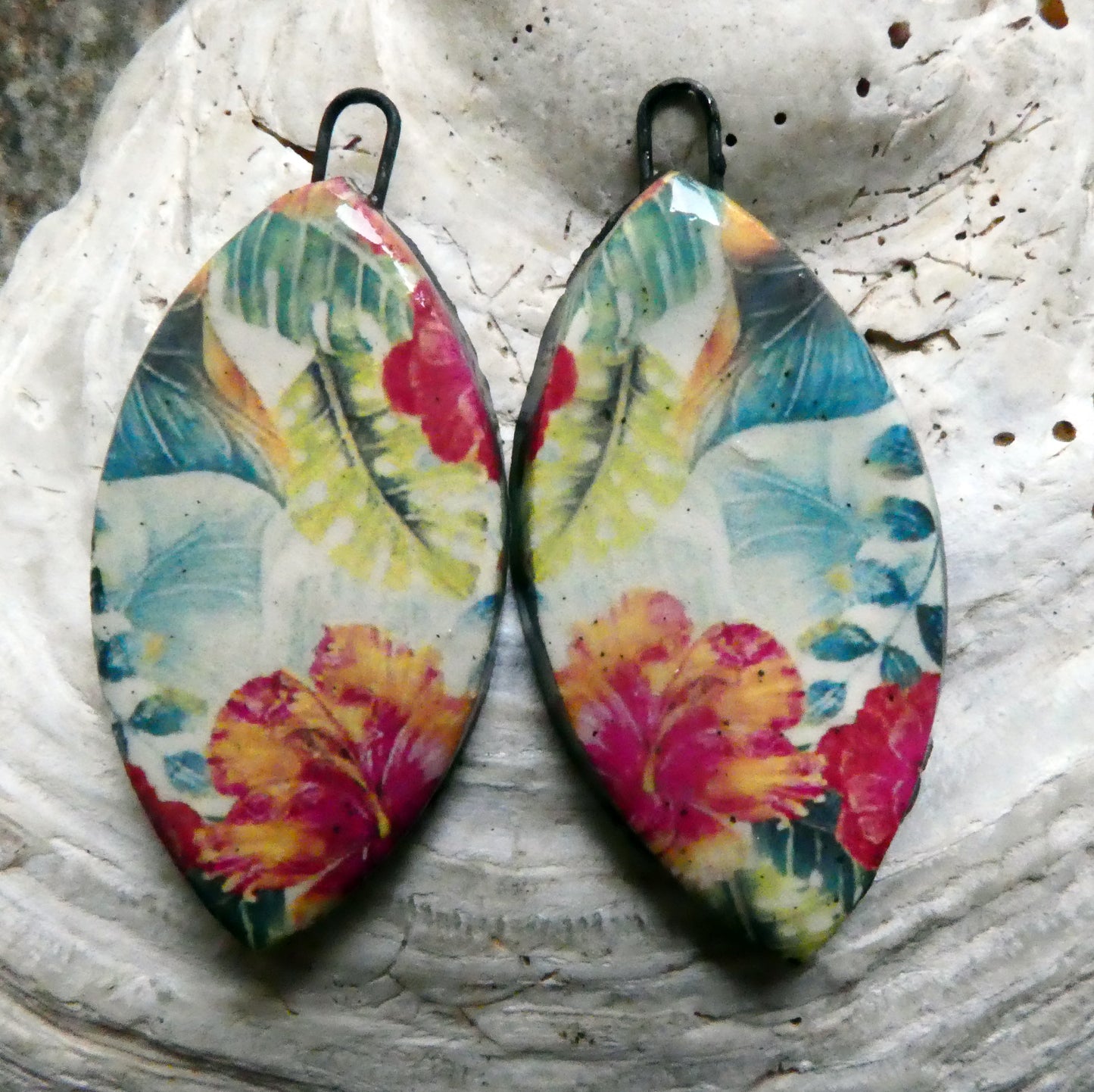 Ceramic Floral Pattern Decal Earring Drops #16