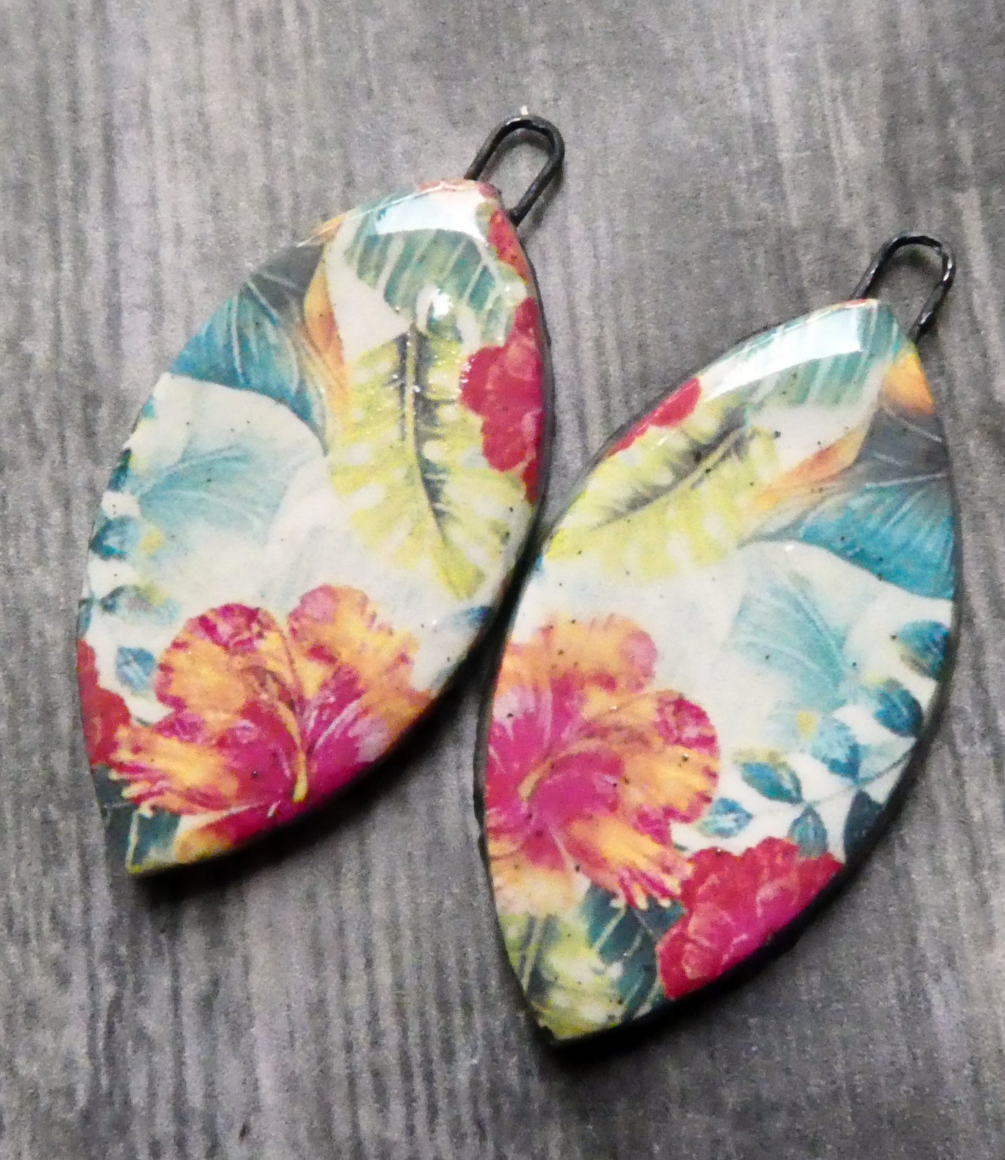 Ceramic Floral Pattern Decal Earring Drops #16