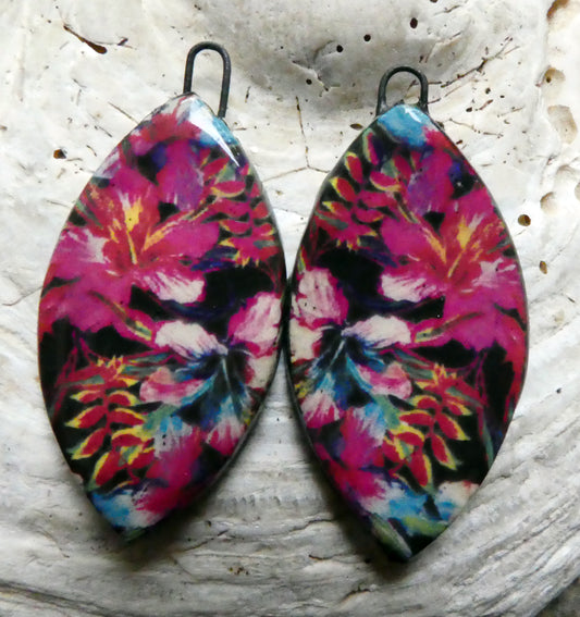 Ceramic Floral Pattern Decal Earring Drops #17