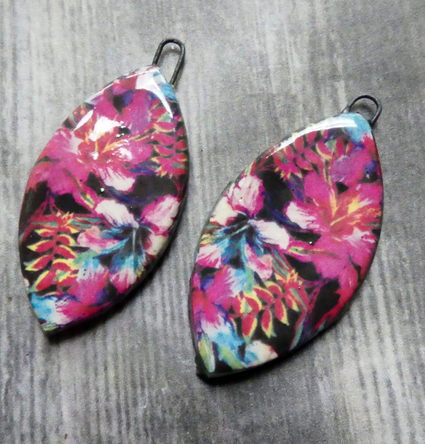 Ceramic Floral Pattern Decal Earring Drops #17