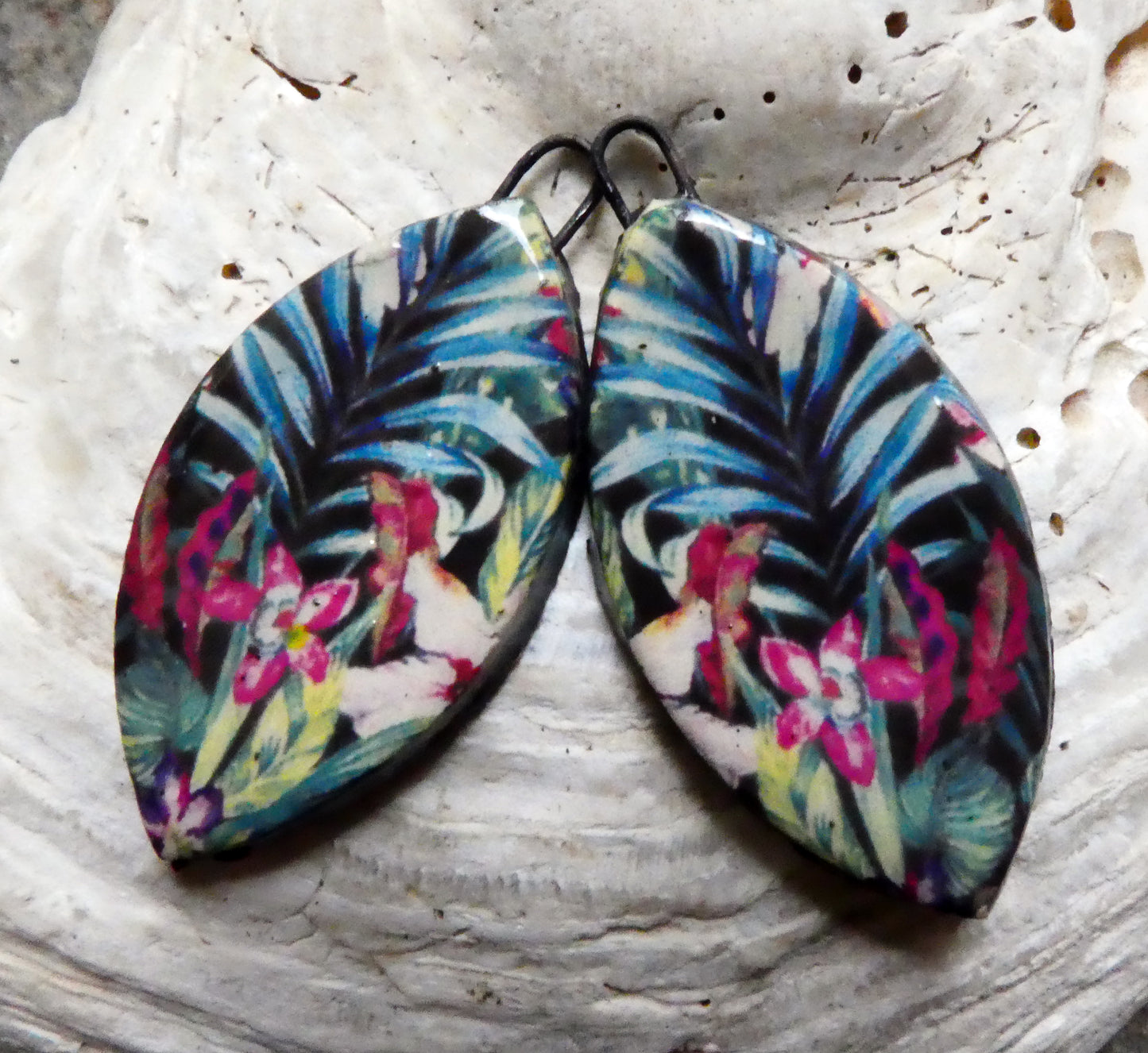 Ceramic Floral Pattern Decal Earring Drops #18