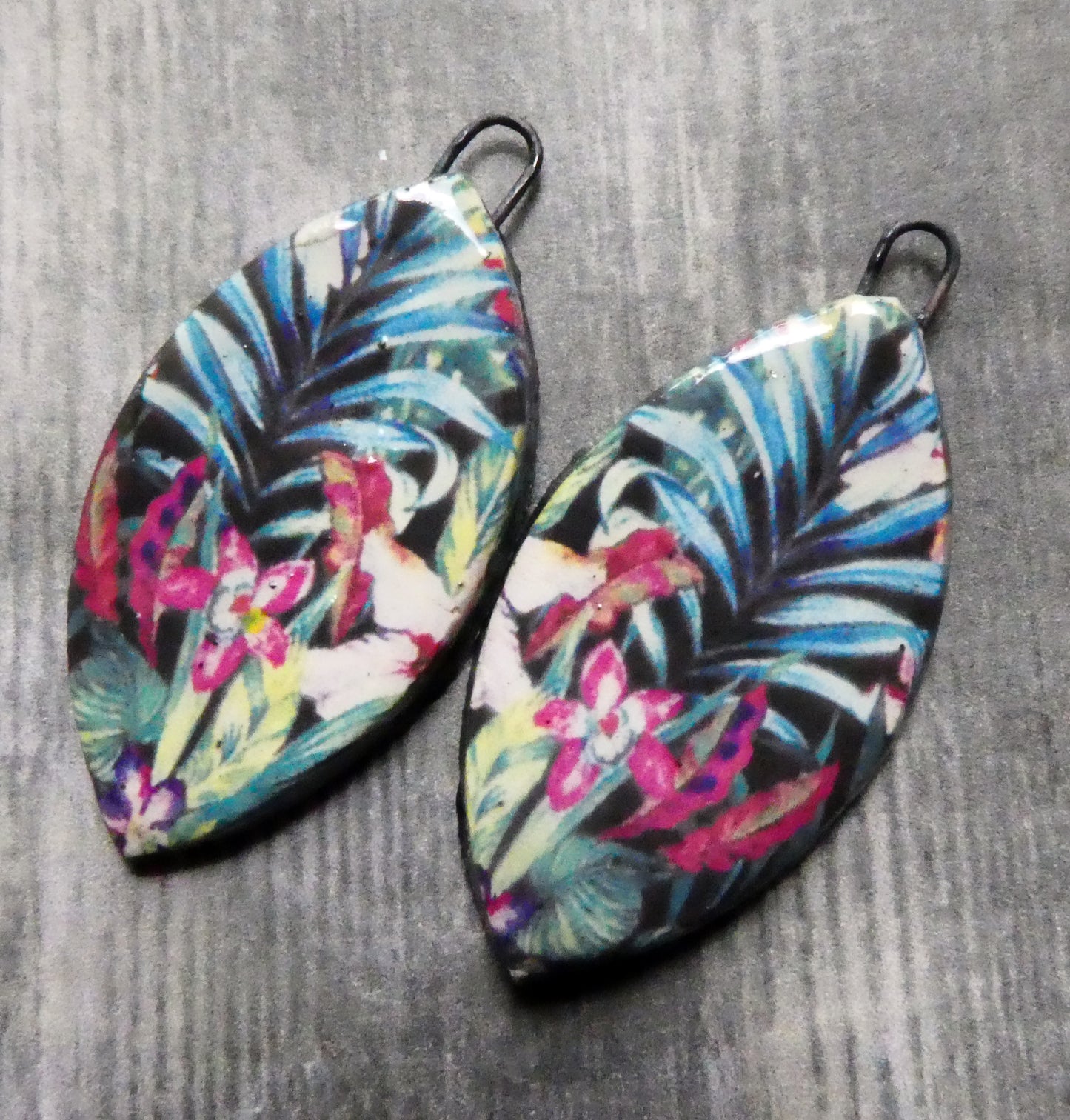 Ceramic Floral Pattern Decal Earring Drops #18