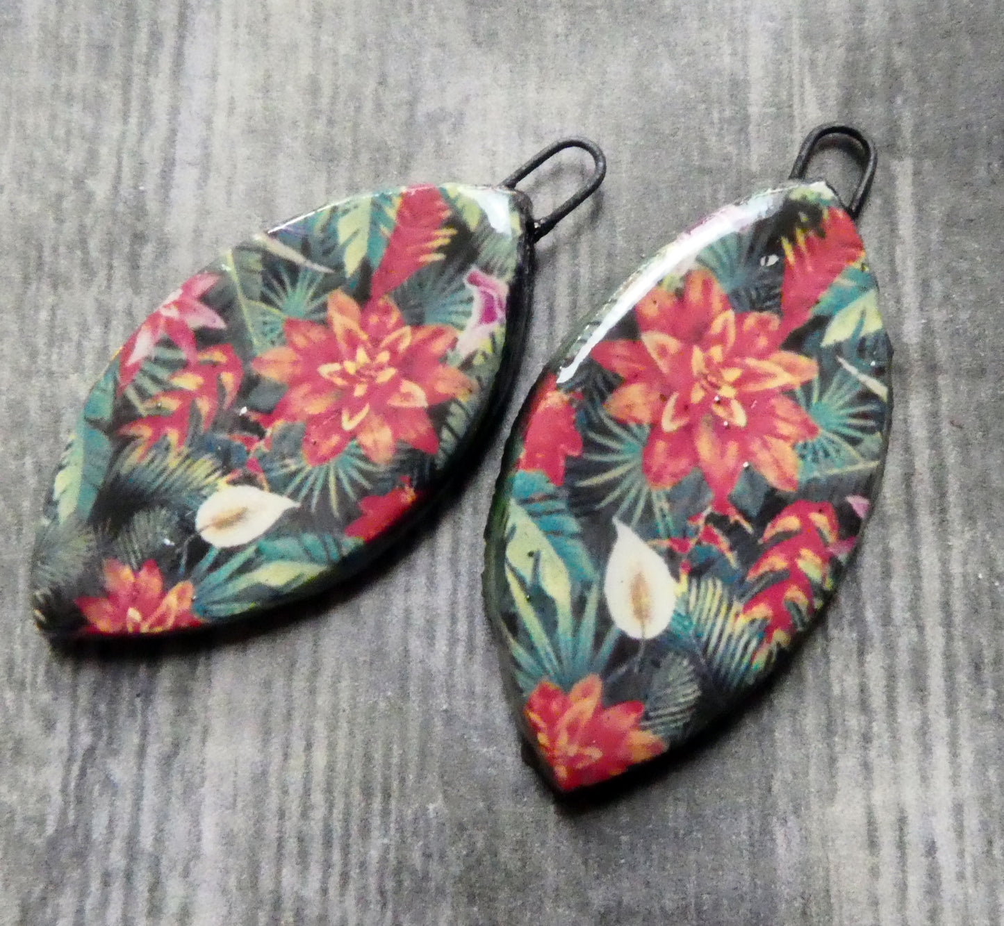 Ceramic Floral Pattern Decal Earring Drops #20