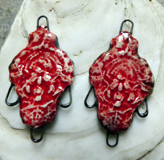 Ceramic Filligree Earring Connectors - Red