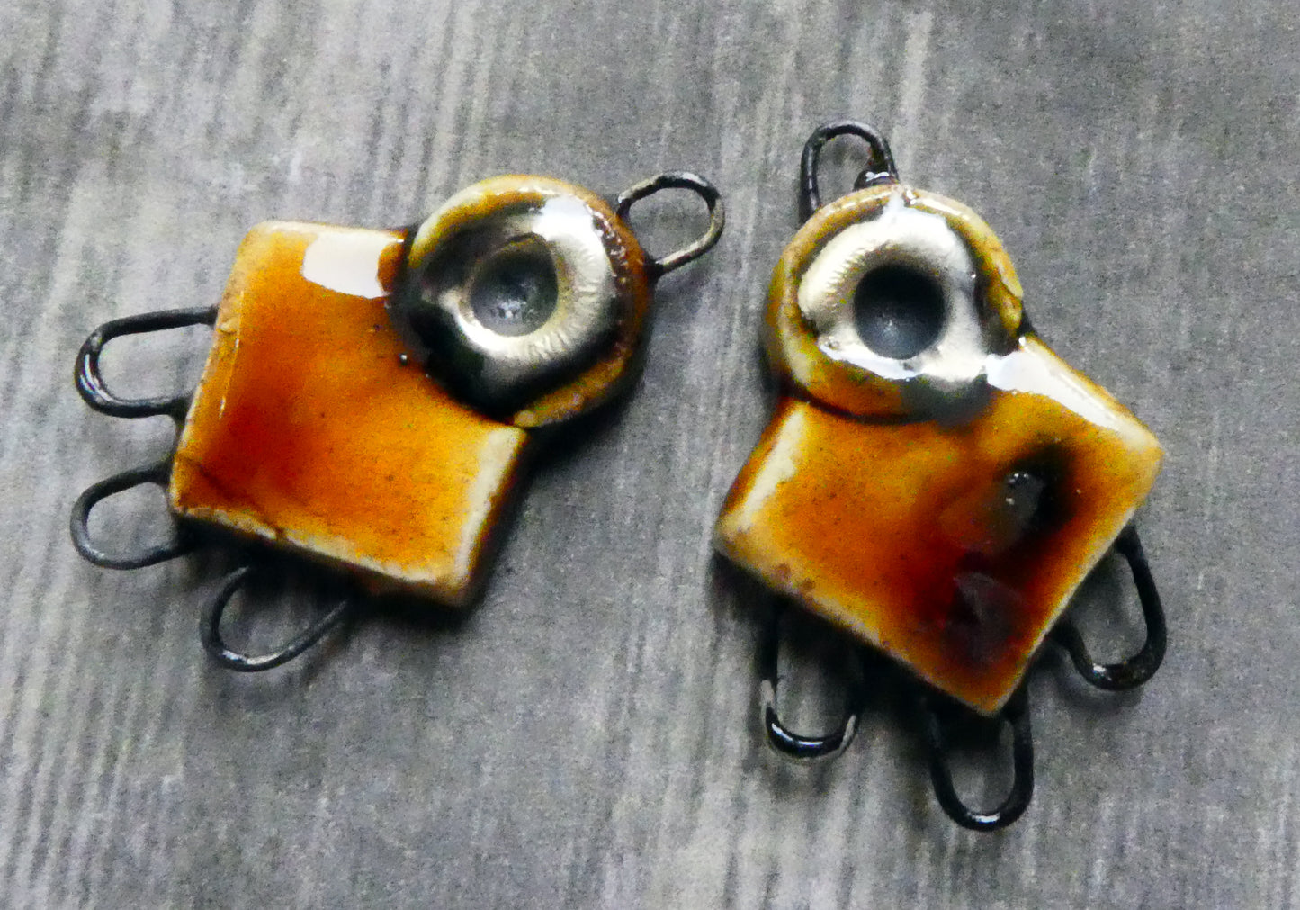 Ceramic Diamond Rivet Earring Connectors -Cognac