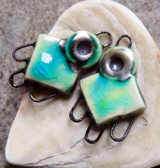 Ceramic Diamond Rivet Earring Connectors -Lime