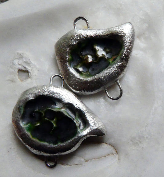 Ceramic Silver and Enamel Earring Connectors - Olive