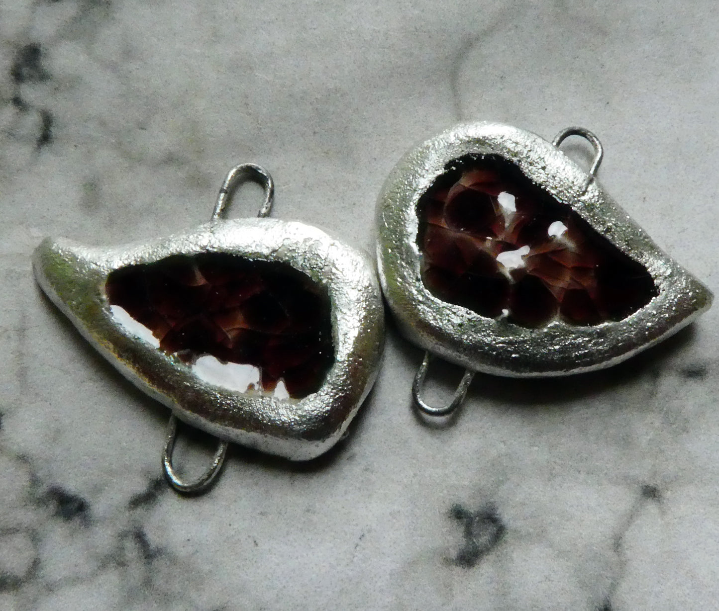 Ceramic Silver and Enamel Earring Connectors - Red Copper