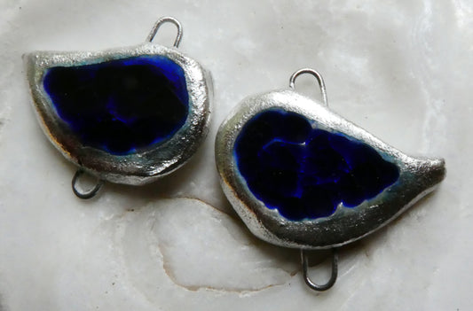 Ceramic Silver and Enamel Earring Connectors - Midnight Blue