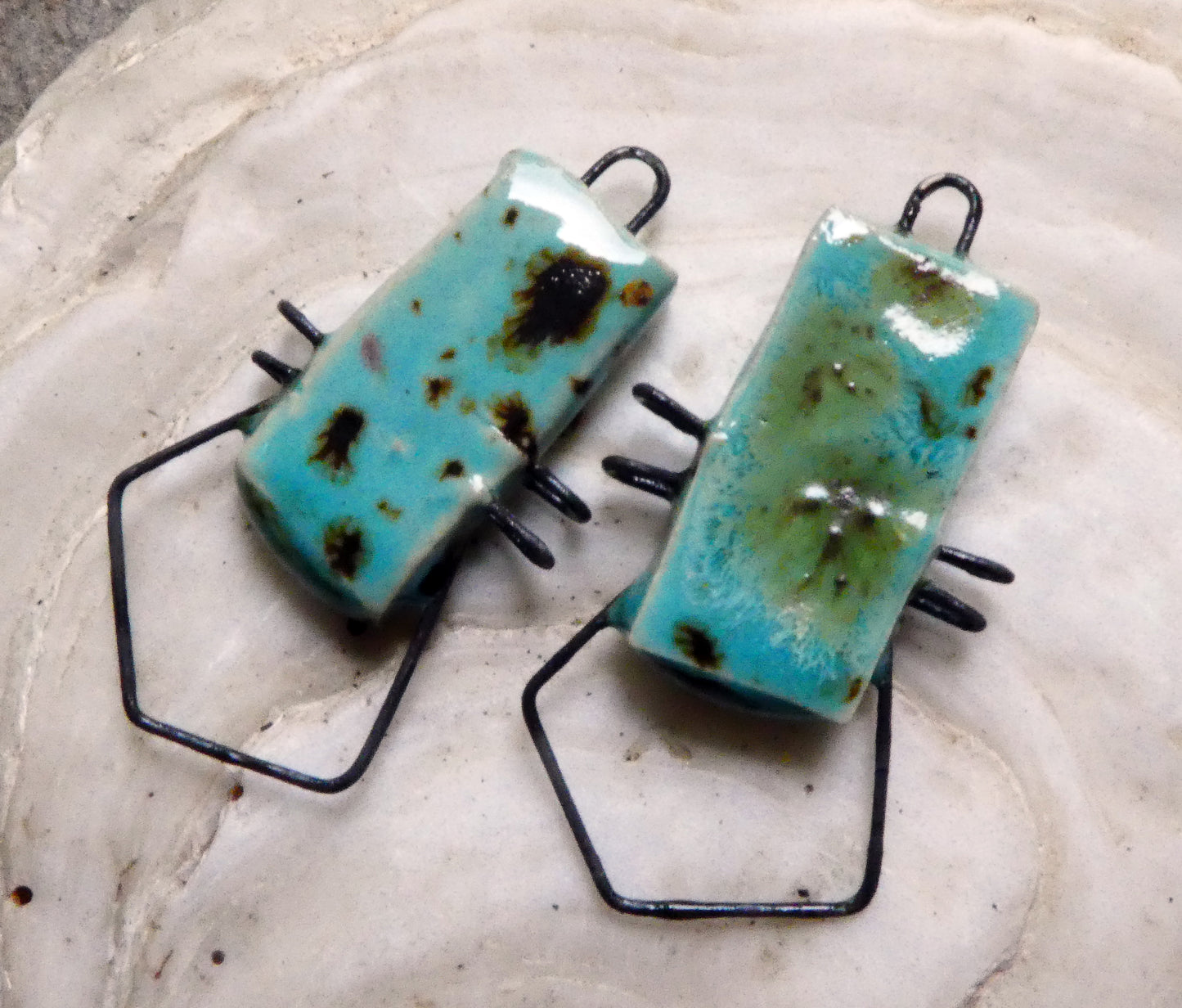 Ceramic Tablet Earring Connectors -Blue Guppy