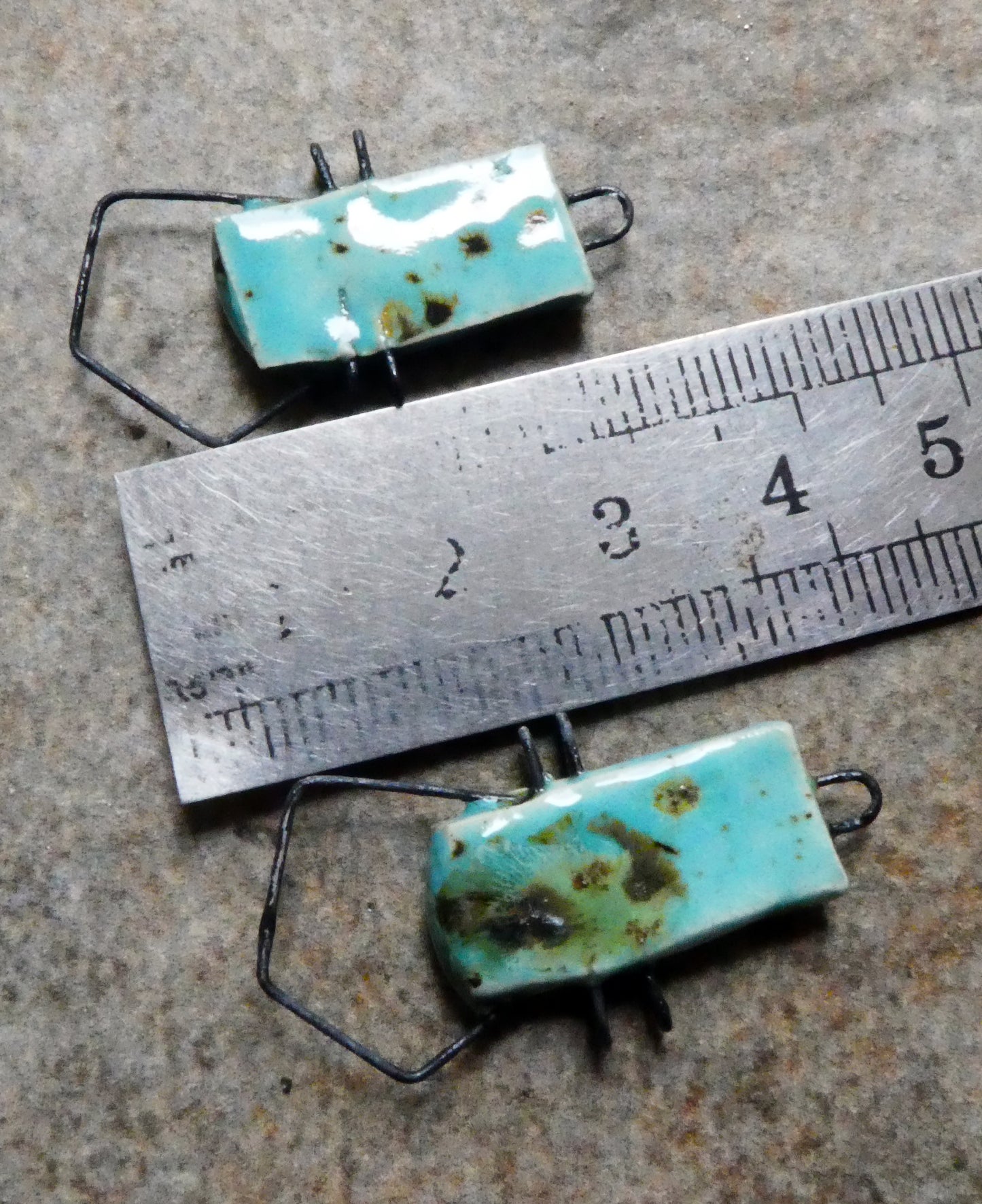 Ceramic Tablet Earring Connectors -Blue Guppy