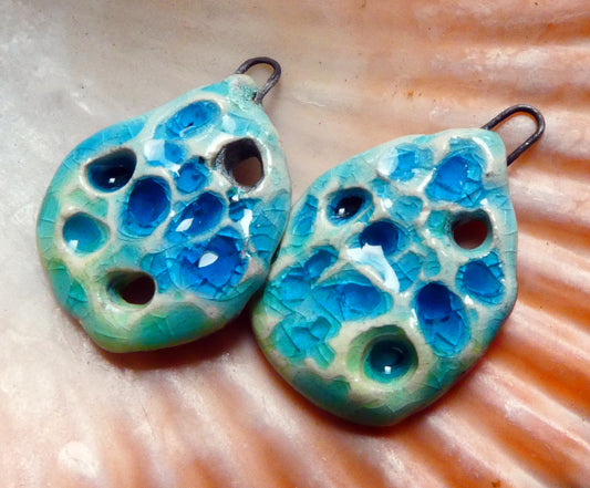 Ceramic Textured Enamel Earring Charms - Lime and Turquoise