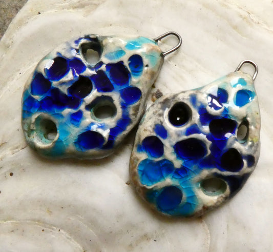 Ceramic Textured Enamel Earring Charms - Midnight Blue and Turquoise#2