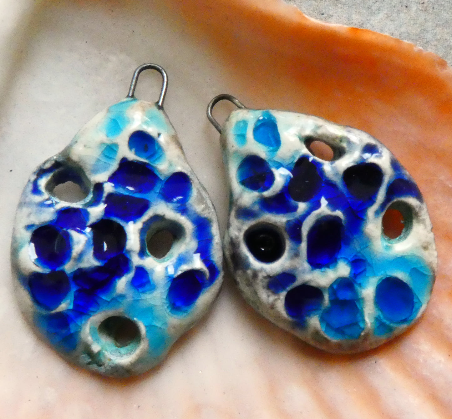 Ceramic Textured Enamel Earring Charms - Midnight Blue and Turquoise#2