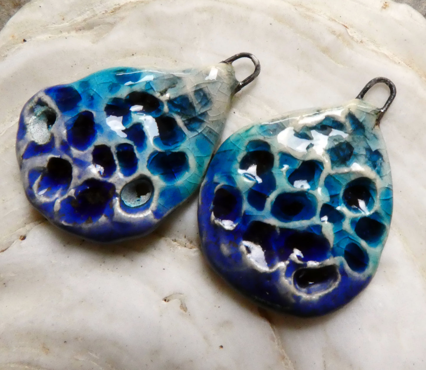 Ceramic Textured Enamel Earring Charms - Midnight Blue and Turquoise#3