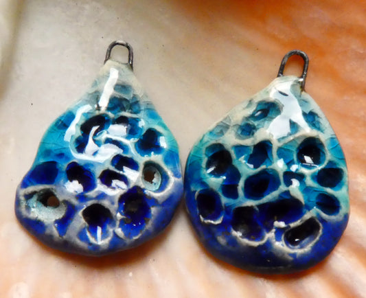 Ceramic Textured Enamel Earring Charms - Midnight Blue and Turquoise#3