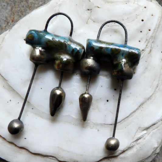 Ceramic Barrel and Bobble Dangles - Mystic Jade