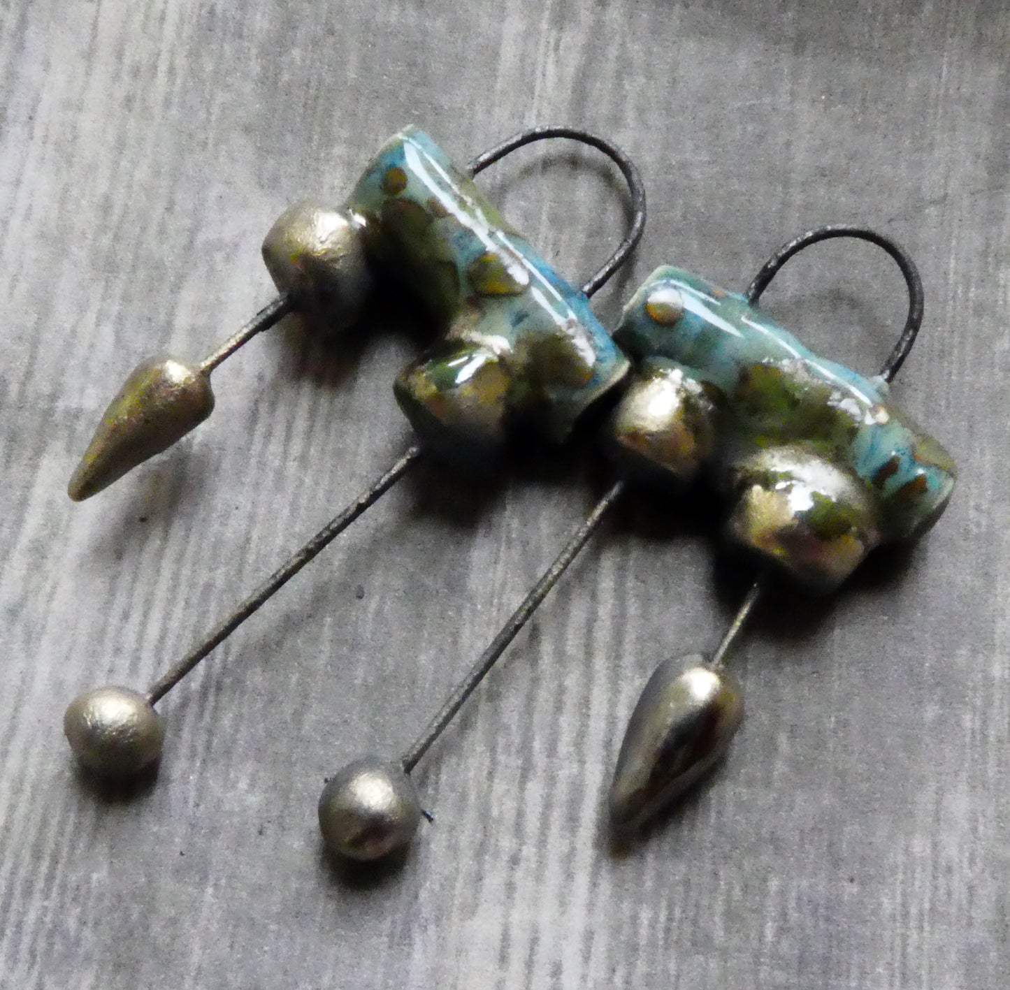 Ceramic Barrel and Bobble Dangles - Mystic Jade