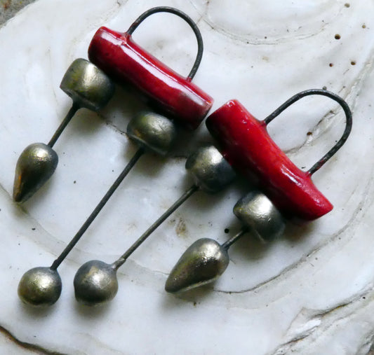 Ceramic Barrel and Bobble Dangles - Red