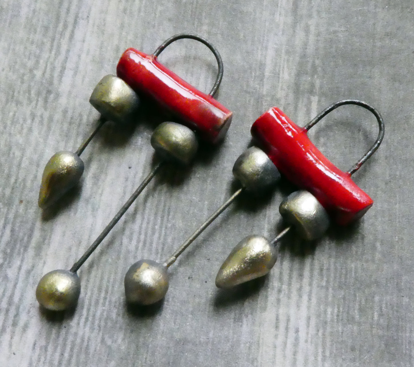 Ceramic Barrel and Bobble Dangles - Red