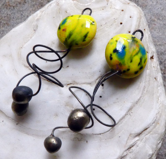 Ceramic Whirlwind Disc Dangles- Mardi Gras