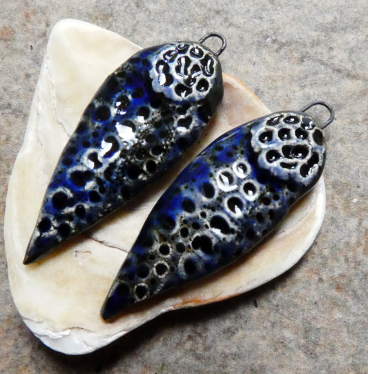 Ceramic Urchin Spear Earring Charms - Mirror Blue