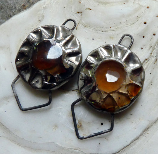 Ceramic Oozy Glass Disc Connectors - Amber #2