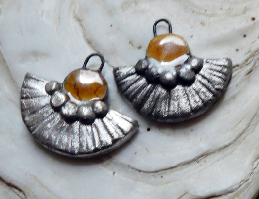 Ceramic Textured Half Disc Earring Charms - Cognac