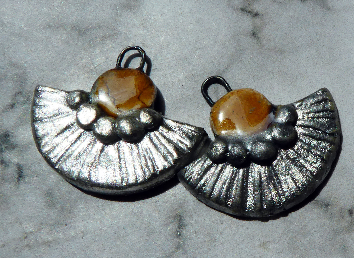 Ceramic Textured Half Disc Earring Charms - Cognac