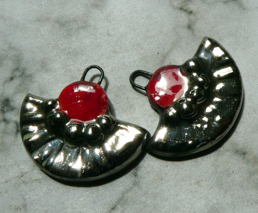 Ceramic Textured Half Disc Earring Charms - Red