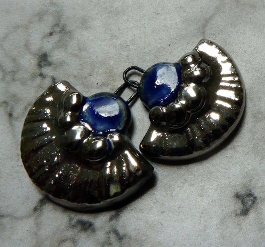 Ceramic Textured Half Disc Earring Charms - Mirror Blue