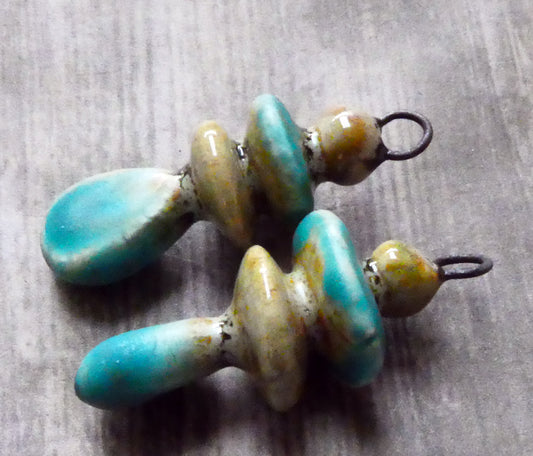 Ceramic Bobble, Disc and Droplet Stack Charms - Stone and Antique Turquoise