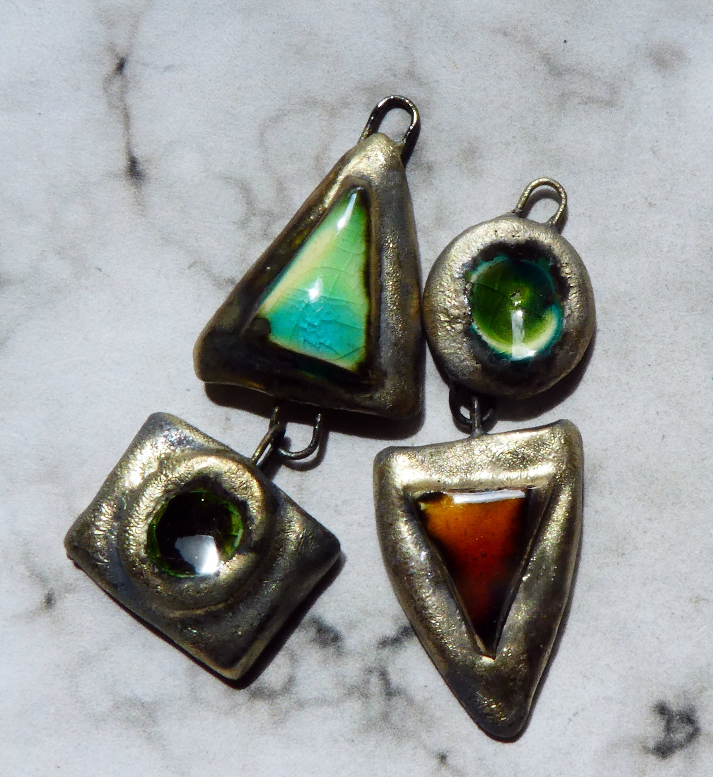 Ceramic Asymmetric Mixed Shape Earring Dangles - Lime and Cognac