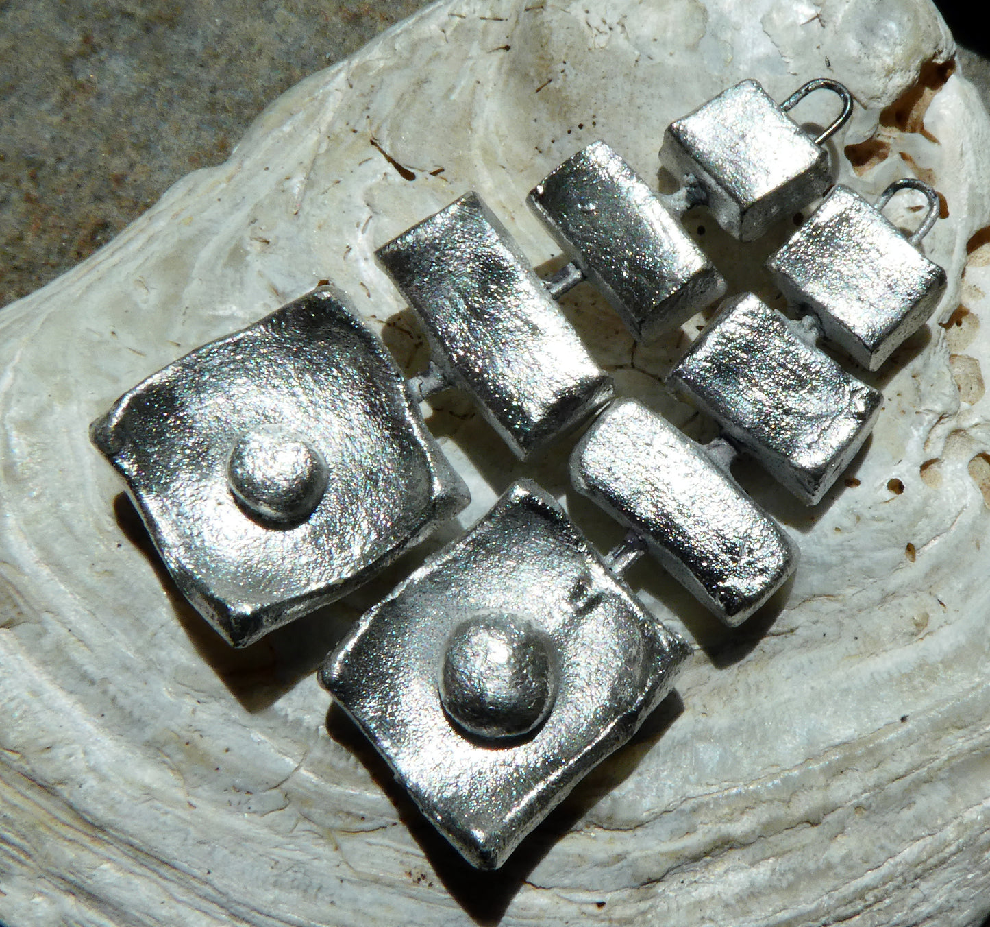 Ceramic Square and Rectangle Stacked Charms - Fine Silver