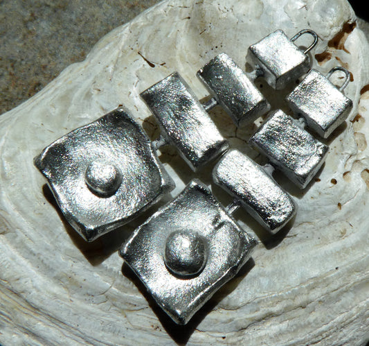 Ceramic Square and Rectangle Stacked Charms - Fine Silver