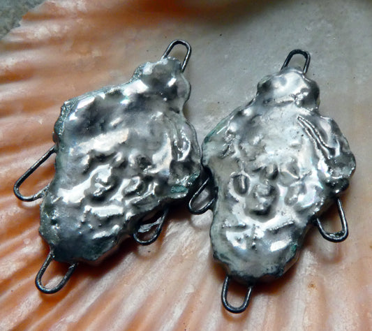 Porcelain Filligree Earring Connectors -Mottly Silver Grey