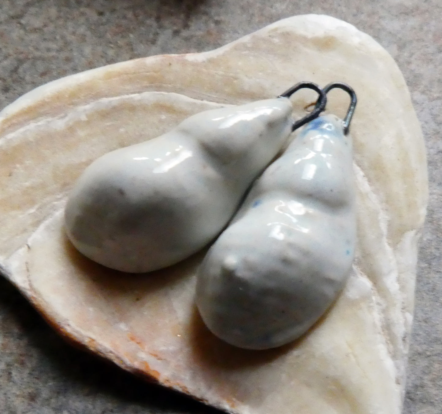 Ceramic Conical Shell Charms - Raku White
