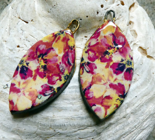 Ceramic Floral Pattern Decal Earring Drops #33