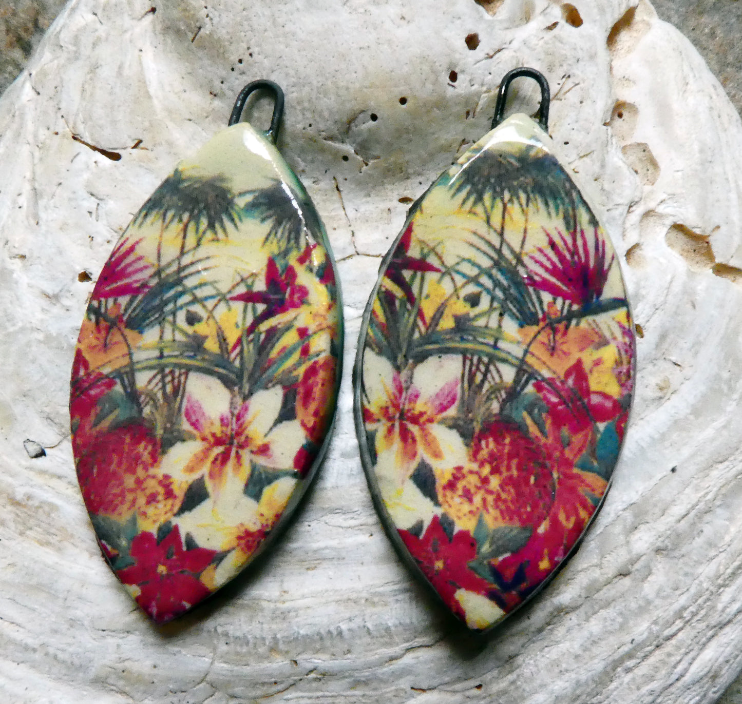 Ceramic Floral Pattern Decal Earring Drops #36